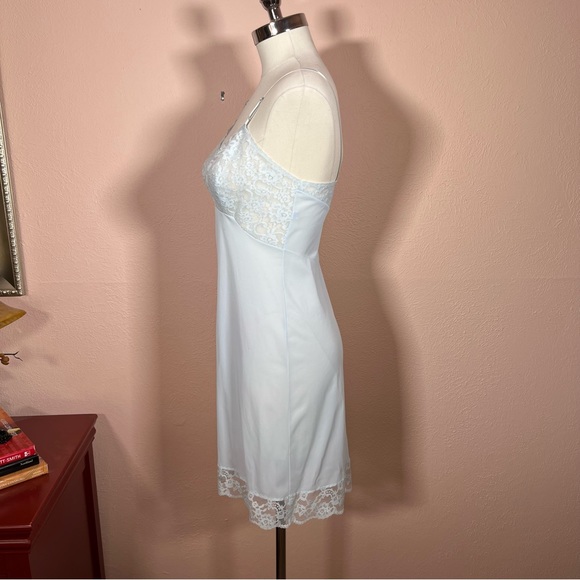 Vintage 40 50 Retro Vanity Fair Pale Blue Lace mini Slip Dress Night Gown - Picture 3 of 17